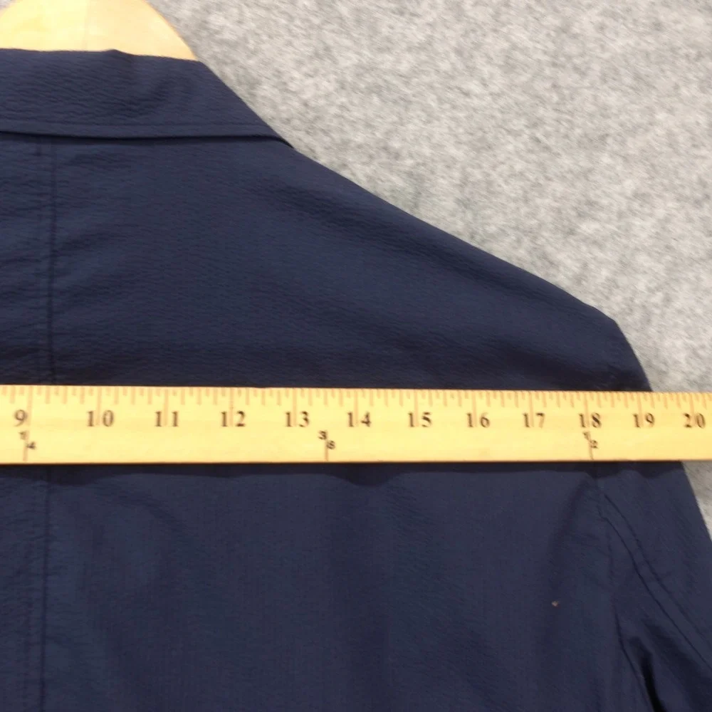 Uniqlo Seersucker Sport Coat Men LARGE 44R SLIM Navy Jacket Summer Unlined Light